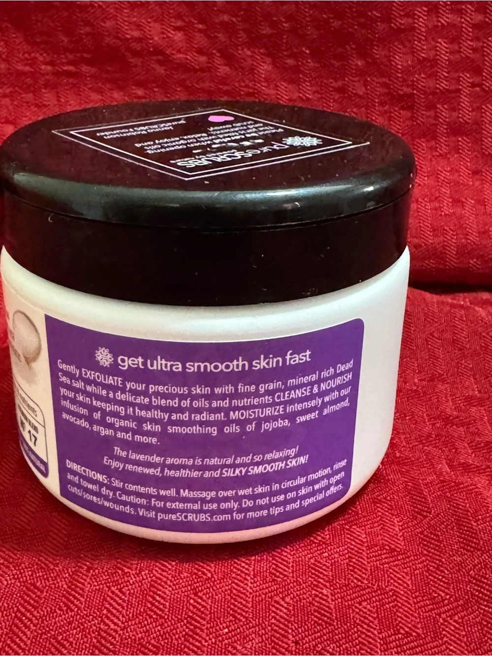 Smart Scrubs Dead Sea Salt Body Scrub - White Jar, Black Lid, Purple Label